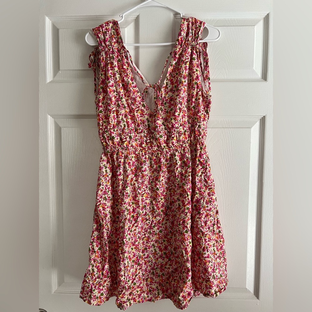 Time & Tru Pink Multicolor Floral Elastic Waist Mini Dress Sleeveless Medium - Picture 4 of 11